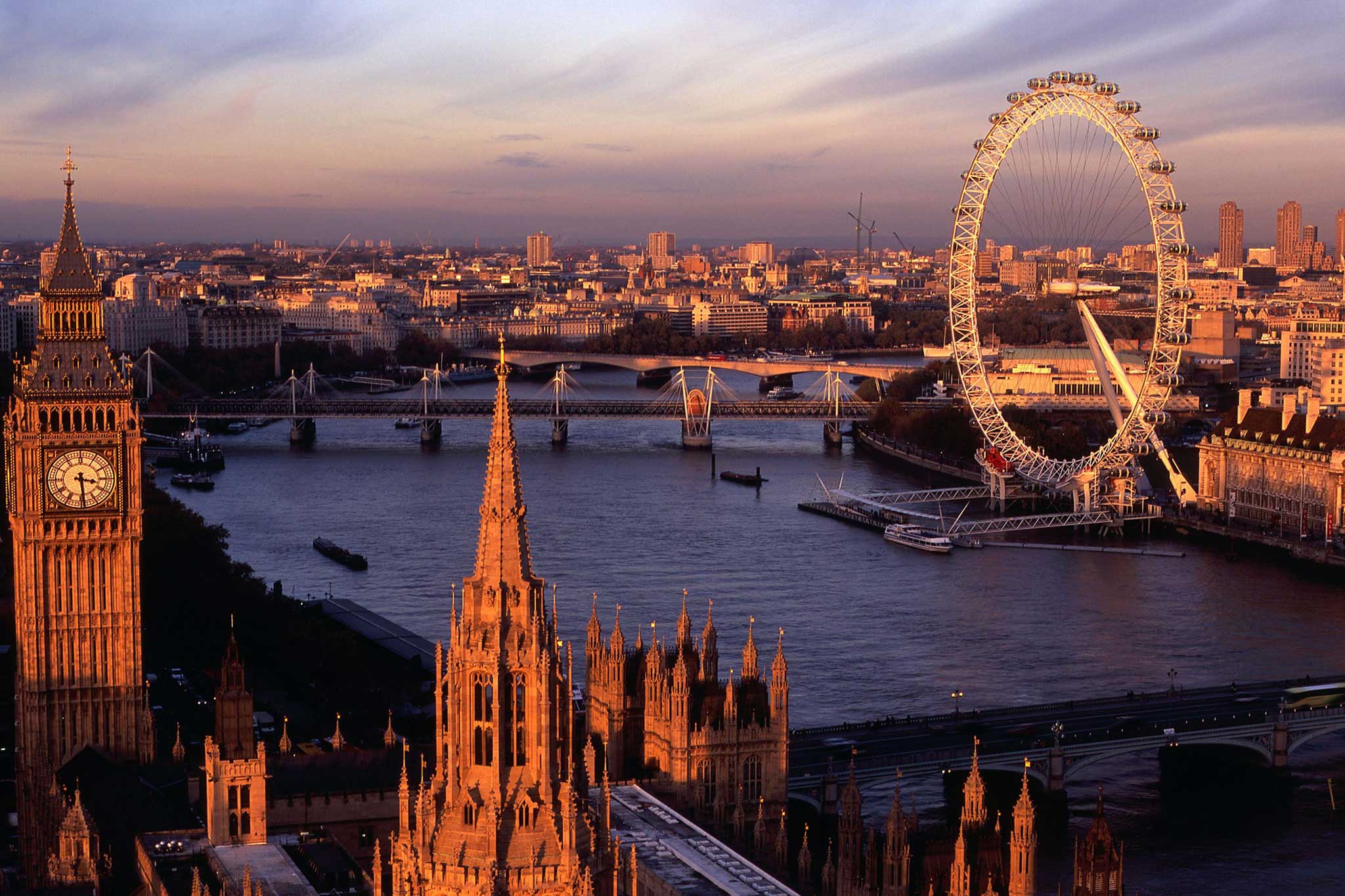 London panorama with London Eye and Big Ben